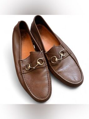 Vintage Gucci Brown Leather Loafers with Horsebit Detail